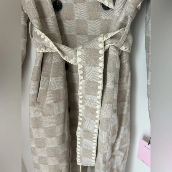 Avec les Filles Wool Blend Beige Checkered Coat - Picture 4 of 6
